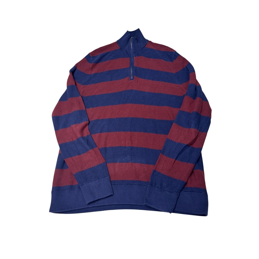 Brooks Brothers Mens XL 100% Cotton Quarter Zip Striped Sweater Navy Burgundy